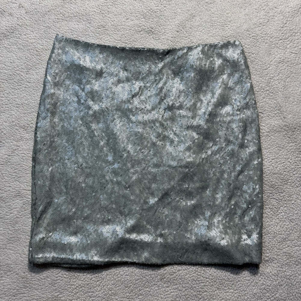 Cut25 by Yigal Azrouel Skirt Womens 4 Metallic Silver Sequin Short Straight NEW